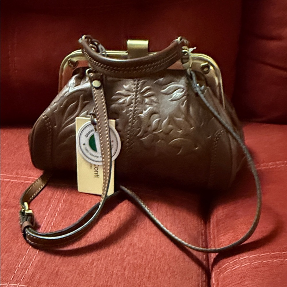 GIANNI CONTI Embossed Leather Satchel Handbag - Brown